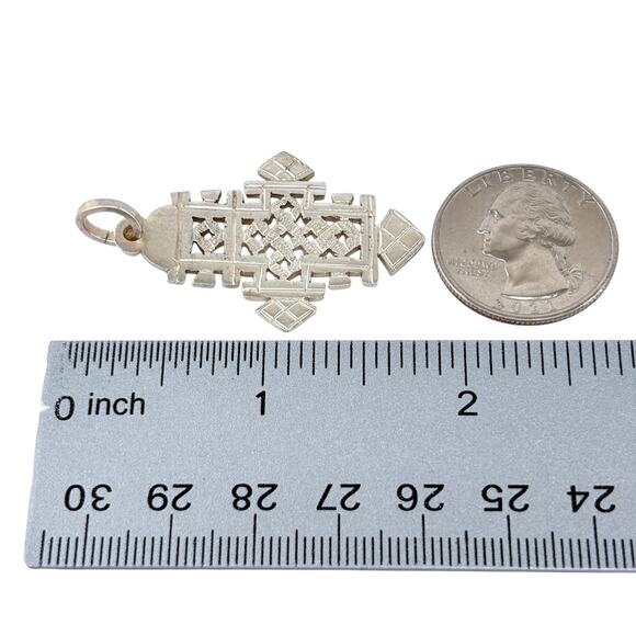 Vintage Sterling Silver 925 Ethiopian Coptic Cross Pendant - Picture 5 of 6